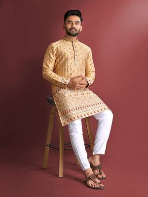 Gold emboj work daaman concept jacquard silk with inner cotton kurta pajama set 2