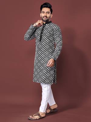 black multi sequins with white embroidered kurta pajama set 1
