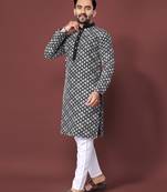 black multi sequins with white embroidered kurta pajama set