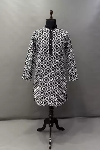 black multi sequins with white embroidered kurta pajama set