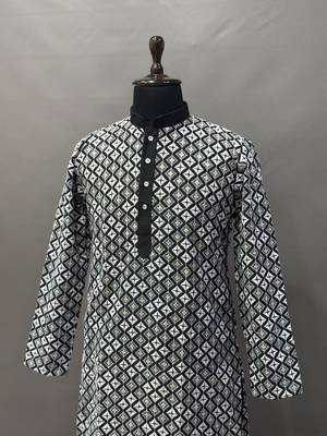 black multi sequins with white embroidered kurta pajama set 3