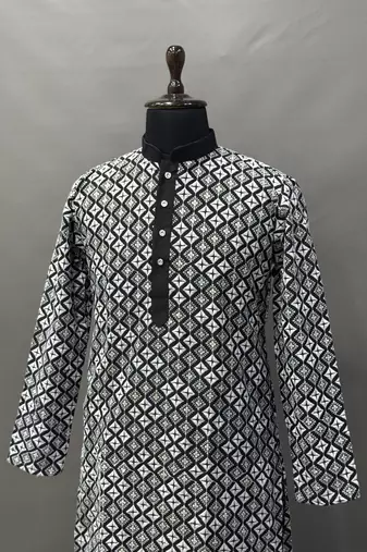 black multi sequins with white embroidered kurta pajama set