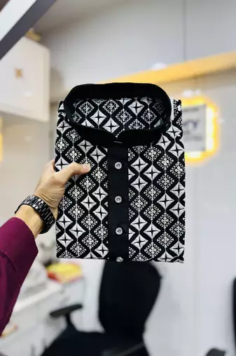 black multi sequins with white embroidered kurta pajama set