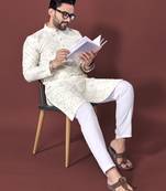 cream sequins embroidered kurta pajama set