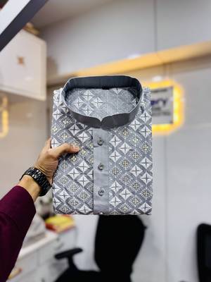 Grey multi sequence with  white embroidered work kurta pajama set 2