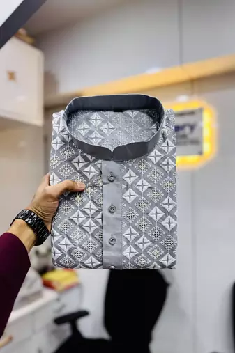 Grey multi sequence with  white embroidered work kurta pajama set