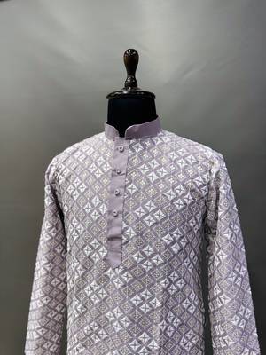 Lavender multi sequence with  white embroidered work kurta pajama set 2