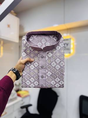 Lavender multi sequence with  white embroidered work kurta pajama set 3