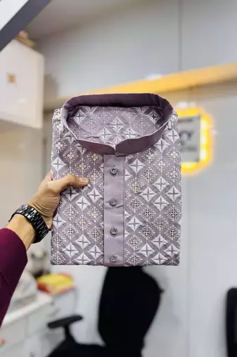 Lavender multi sequence with  white embroidered work kurta pajama set