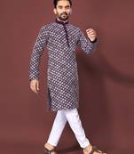 Purple multi sequence with  white embroidered work kurta pajama set