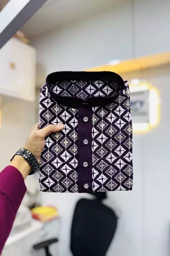 Purple multi sequence with  white embroidered work kurta pajama set