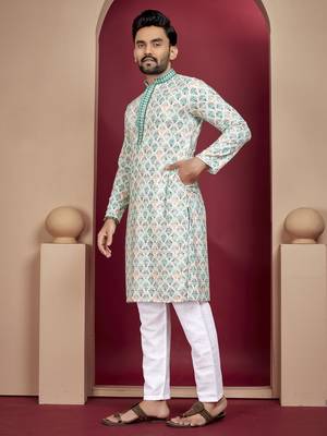 multicolour lucknowi work with unique digital print kurta pajama set 1