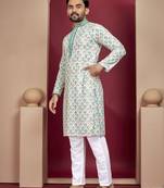 multicolour lucknowi work with unique digital print kurta pajama set