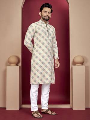 Multicolor heavy lukhnowi work with unique digital print kurta pajama set 1