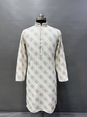 Multicolor heavy lukhnowi work with unique digital print kurta pajama set 3