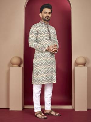 Multicolor heavy lukhnowi work with unique digital print kurta pajama set 1