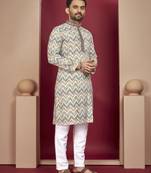 Multicolor heavy lukhnowi work with unique digital print kurta pajama set