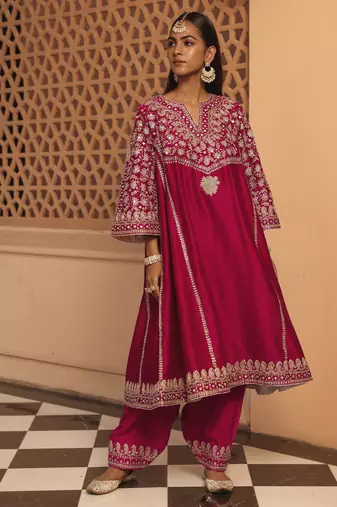 Hotpink aiman - short knee length chauga with salwar and khada dupatta