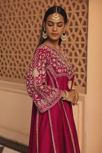 Hotpink aiman - short knee length chauga with salwar and khada dupatta