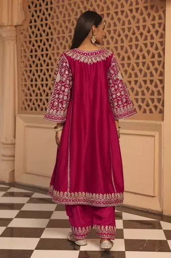 Hotpink aiman - short knee length chauga with salwar and khada dupatta
