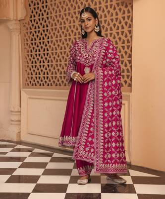 Hotpink aiman - short knee length chauga with salwar and odhni 1