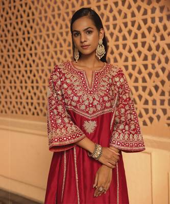 Red aiman - short knee length chauga with salwar and odhni 3
