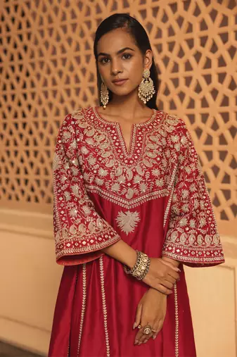 Red aiman - short knee length chauga with salwar and odhni