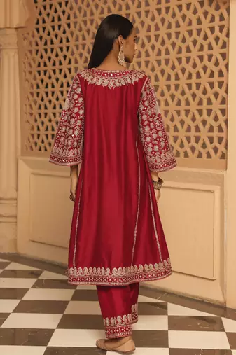 Red aiman - short knee length chauga with salwar and odhni