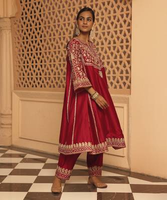 Red aiman - short knee length chauga with salwar 1