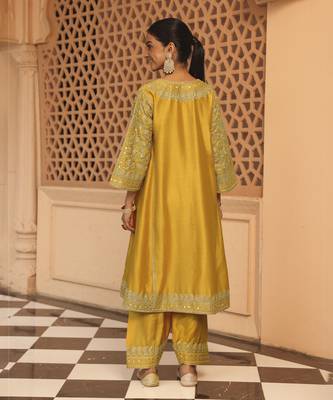 Mustard aiman - short knee length chauga with salwar 2