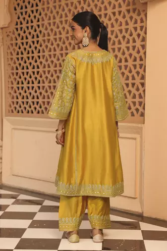 Mustard aiman - short knee length chauga with salwar