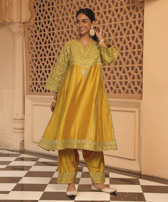 Mustard aiman - short knee length chauga with salwar 3