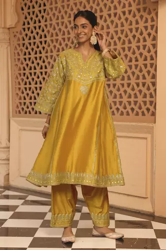 Mustard aiman - short knee length chauga with salwar