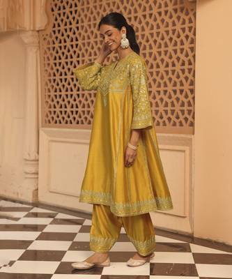 Mustard aiman - short knee length chauga with salwar 4