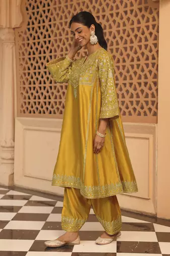 Mustard aiman - short knee length chauga with salwar