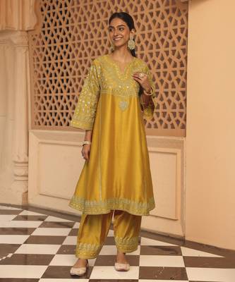 Mustard aiman - short knee length chauga with salwar 1