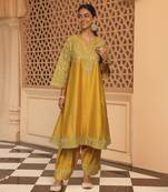 Mustard aiman - short knee length chauga with salwar