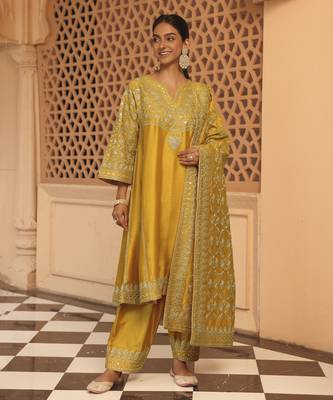 Mustard aiman - short knee length chauga with salwar and odhni 1