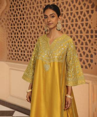 Mustard aiman - short knee length chauga with salwar and odhni 3