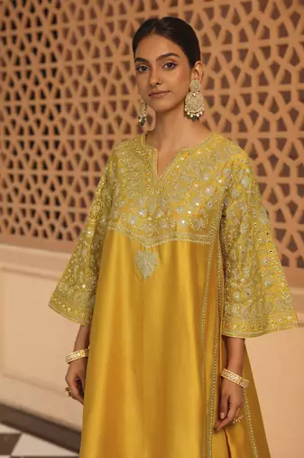Mustard aiman - short knee length chauga with salwar and odhni