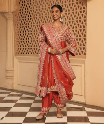 Burnt orange aiman - short knee length chauga with salwar 2