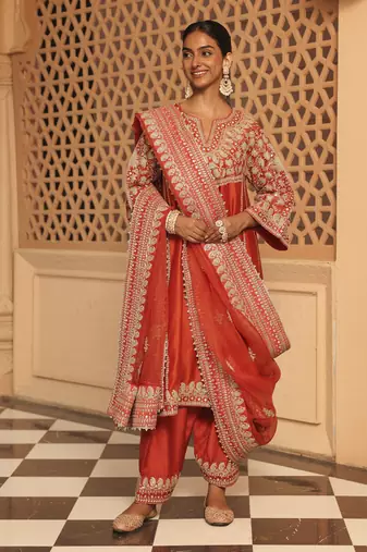 Burnt orange aiman - short knee length chauga with salwar