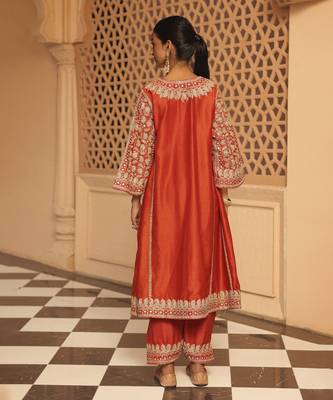 Burnt orange aiman - short knee length chauga with salwar 3