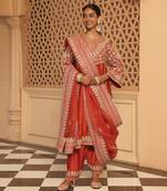 Burnt orange aiman - short knee length chauga with salwar and khada dupatta