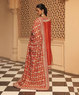 Burnt orange aiman - short knee length chauga with salwar and khada dupatta 2