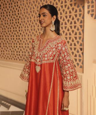 Burnt orange aiman - short knee length chauga with salwar and khada dupatta 3