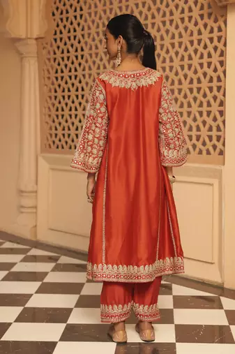 Burnt orange aiman - short knee length chauga with salwar and odhni
