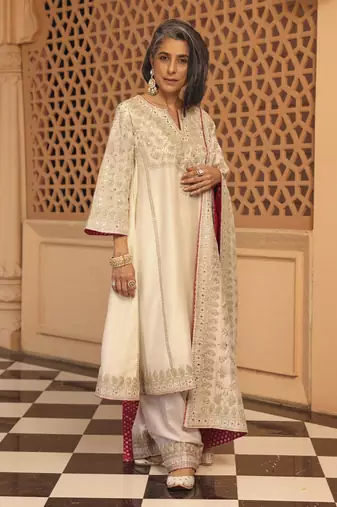 Daisy ivory aiman - short knee length chauga with salwar and odhni
