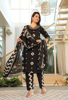 Cotton black  straight  kurti-pant-dupatta set 1