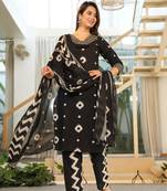 Cotton black  straight  kurti-pant-dupatta set